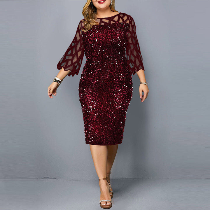 Damenkleid mit Lotusärmeln und Paillettenverzierung