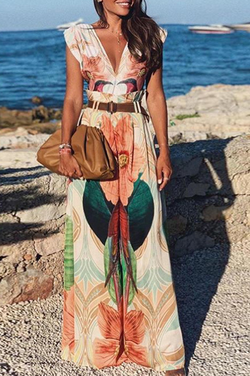 W&W Mode | Lässige Print Patchwork V-Ausschnitt Gerade Jumpsuits