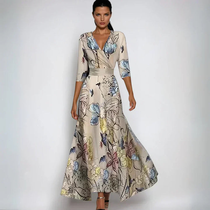 W&W Mode | Maxikleid Mit V-Ausschnitt Und Lebendigem Abstraktem Print Für Damen