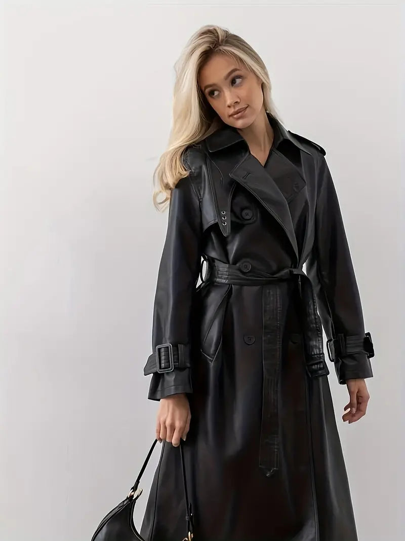 W&W Mode | Trenchcoat lederjacke mit gürtel