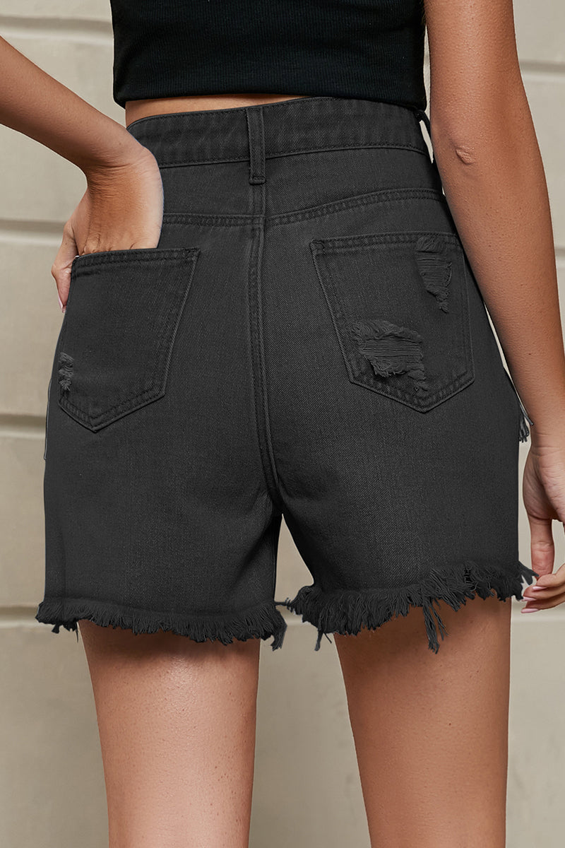 W&W Mode | Entspannte Einfachheit Solide Quaste Niete Gerade Denim Shorts