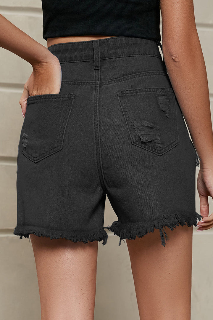 W&W Mode | Entspannte Einfachheit Solide Quaste Niete Gerade Denim Shorts