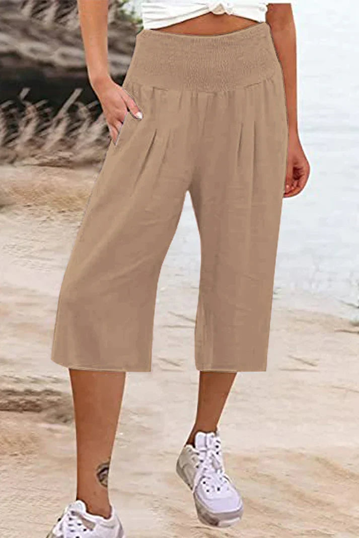 W&W Mode - Einfache Hose mit hoher Taille und weitem Bein, einfarbig, mittlere Länge
