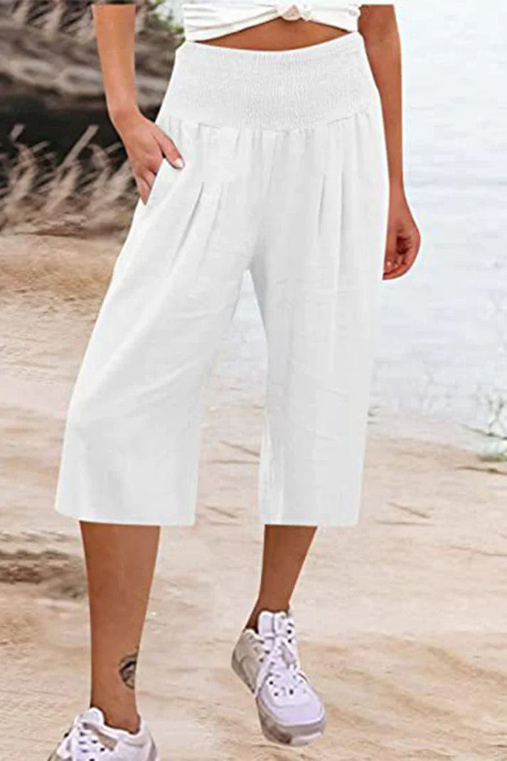 W&W Mode - Einfache Hose mit hoher Taille und weitem Bein, einfarbig, mittlere Länge