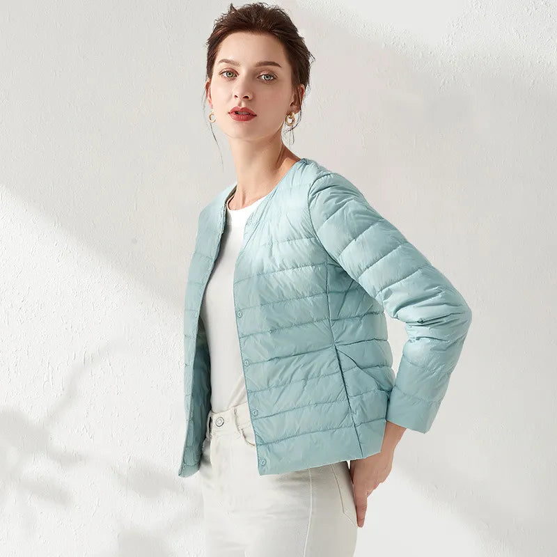 W&W Mode | Leichte, Kragenlose, Schlankmachende Daunenjacke Für Frauen