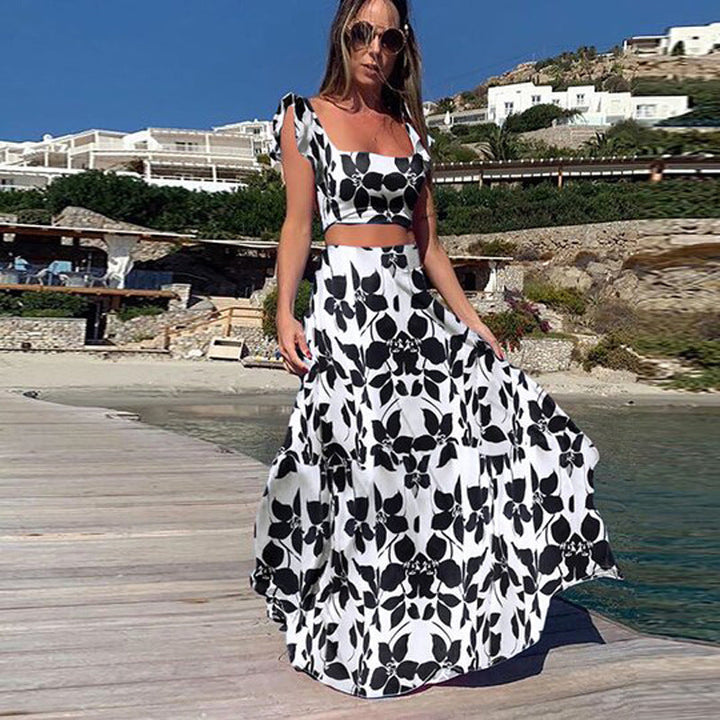 W&W Mode | Bedrucktes ärmelloses Zweiteiler-Kleid-Set