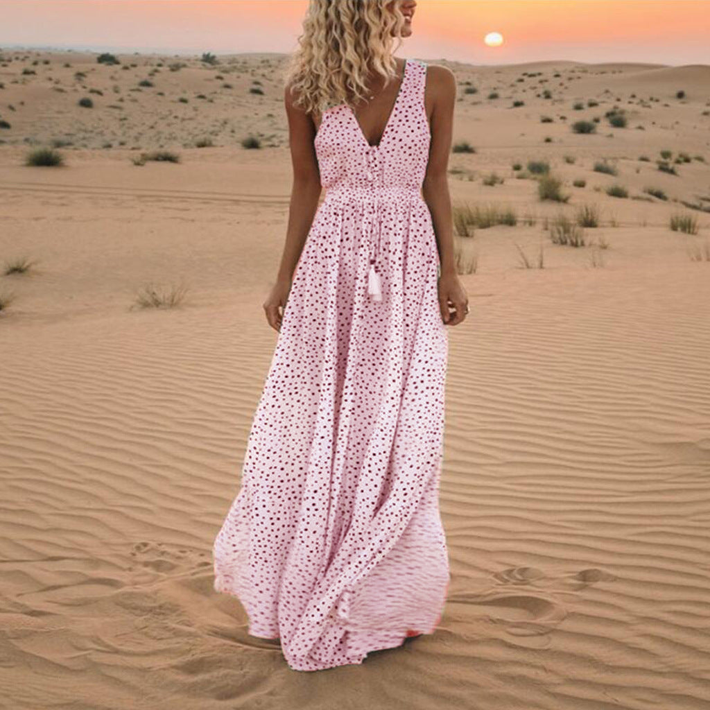 W&W Mode | Bohemian-Patchwork-Kleid Mit V-Ausschnitt Und A-Linie In Punkten
