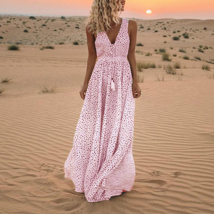W&W Mode | Bohemian-Patchwork-Kleid Mit V-Ausschnitt Und A-Linie In Punkten