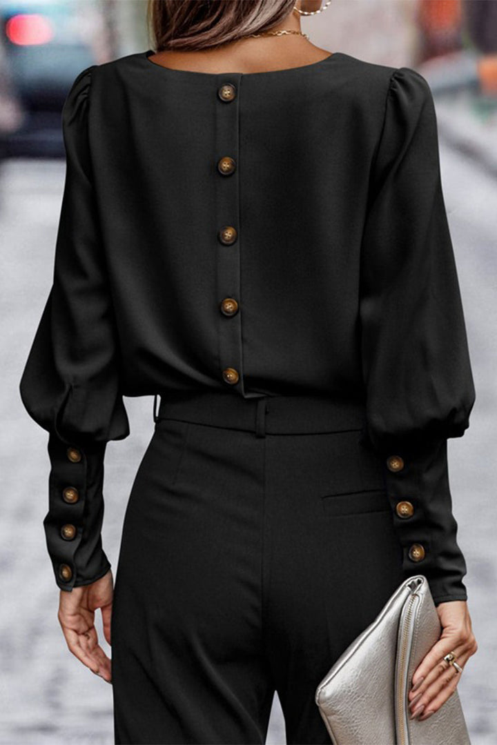 Pamela™ - Elegante solide Knöpfe O-Ausschnitt Tops