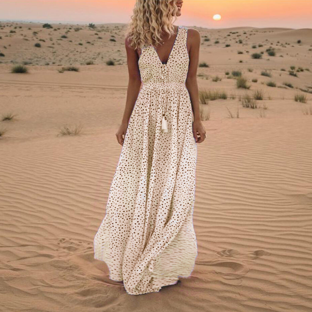 W&W Mode | Bohemian-Patchwork-Kleid Mit V-Ausschnitt Und A-Linie In Punkten