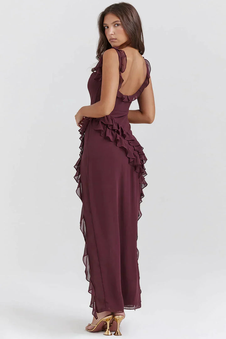 W&W Mode Elegant Kleid | Stilvolles Kleid mit Ausschnitt, Rüschen und rückenfreiem Design