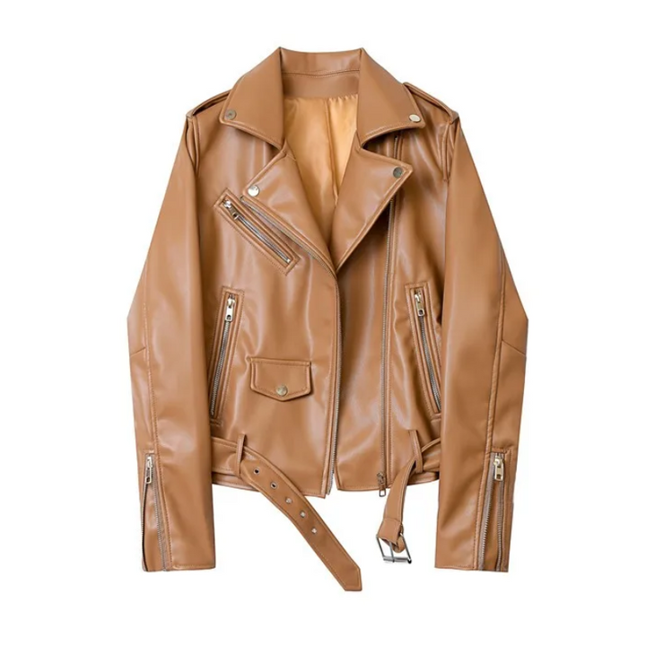 W&W Mode | Damen-Biker-Lederjacke mit Reißverschlüssen und Gürtel