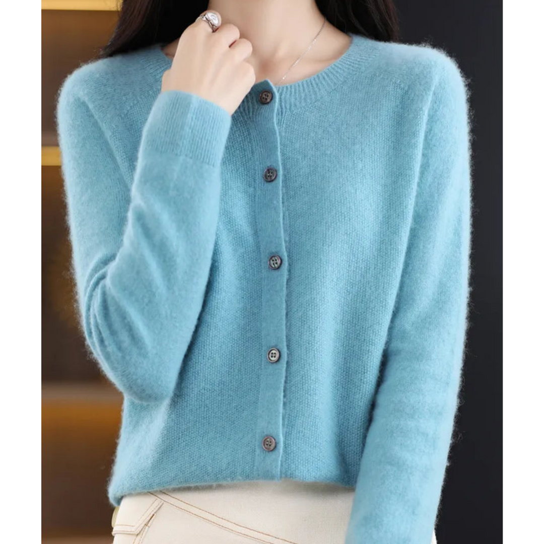 W&W Mode | Merinowolle Damen O-Ausschnitt Strickjacke Kaschmirpullover