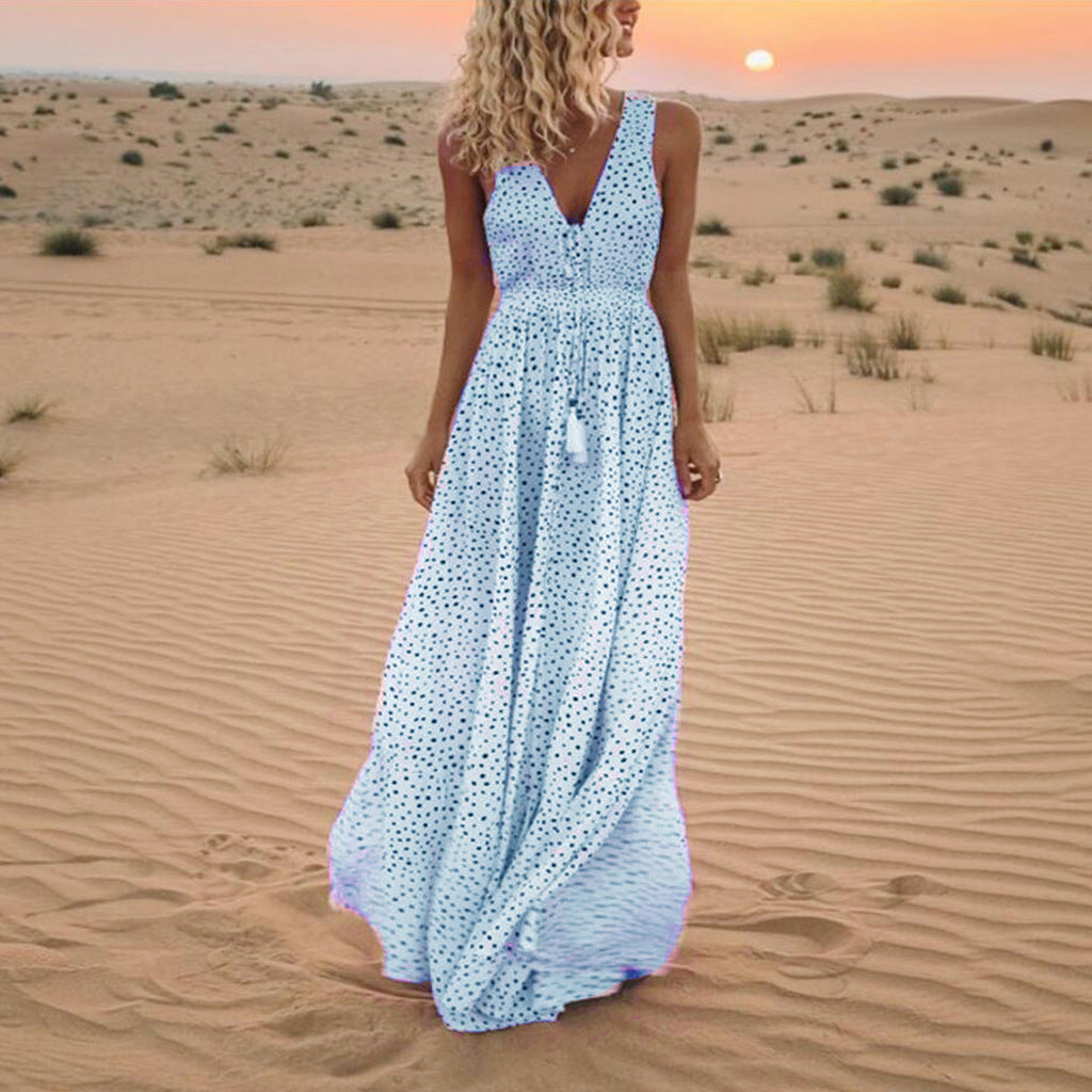 W&W Mode | Bohemian-Patchwork-Kleid Mit V-Ausschnitt Und A-Linie In Punkten