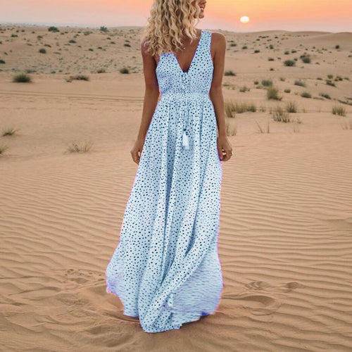 W&W Mode | Bohemian-Patchwork-Kleid Mit V-Ausschnitt Und A-Linie In Punkten