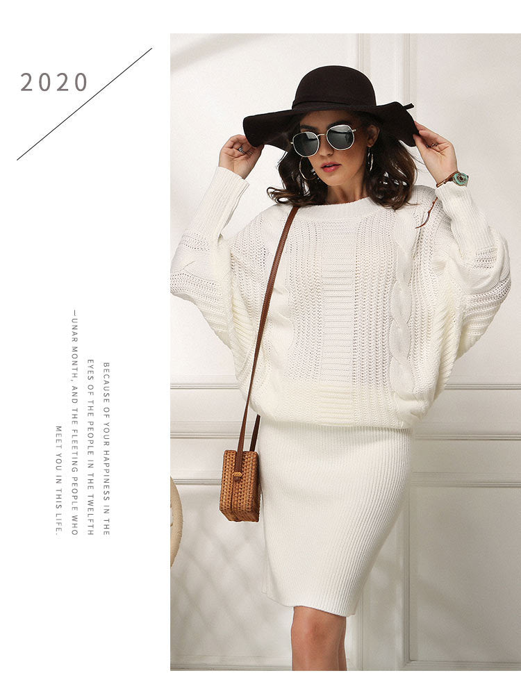 W&W Mode | Lockere Fledermausärmel Pulloverkleid