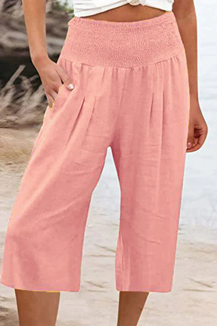 W&W Mode - Einfache Hose mit hoher Taille und weitem Bein, einfarbig, mittlere Länge