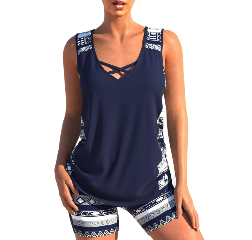 W&W Mode Tankini-Set | Sommerliches Tankini-Set mit geometrischem V-Ausschnitt