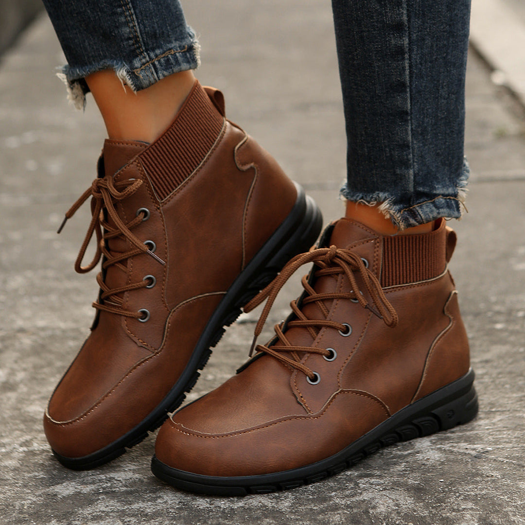 W&W Mode | Damen Schnürstiefel - robuste Stiefeletten mit elastischem Bund und rutschfester Sohle
