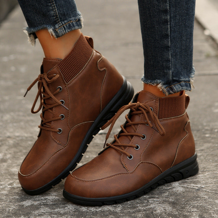 W&W Mode | Damen Schnürstiefel - robuste Stiefeletten mit elastischem Bund und rutschfester Sohle