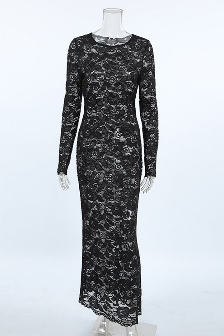 W&W Mode | Sexy Spitze Durchsichtige O-Ausschnitt Spitzenkleid Kleider