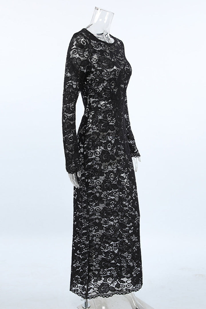 W&W Mode | Sexy Spitze Durchsichtige O-Ausschnitt Spitzenkleid Kleider