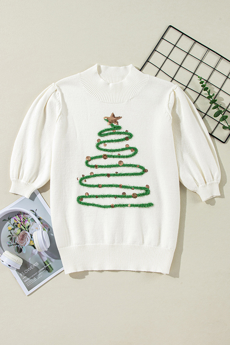 W&W Mode | Lässige Rollkragenpullover mit Weihnachtsbaum-Pailletten-Patchwork