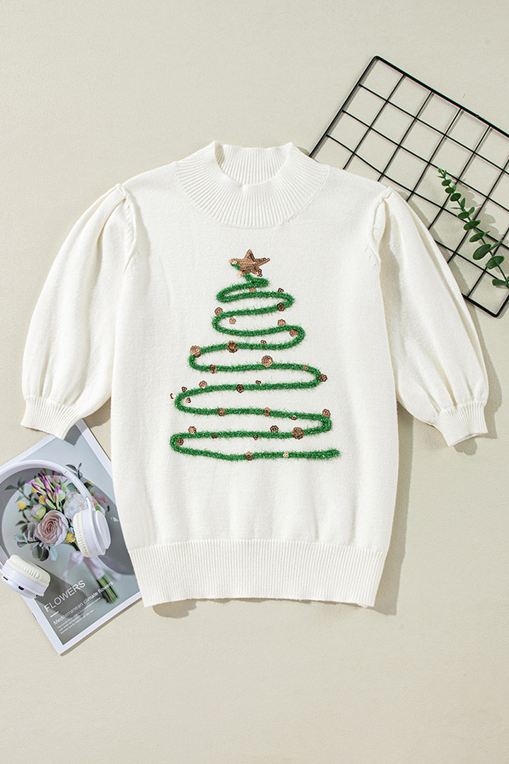 W&W Mode | Lässige Rollkragenpullover mit Weihnachtsbaum-Pailletten-Patchwork