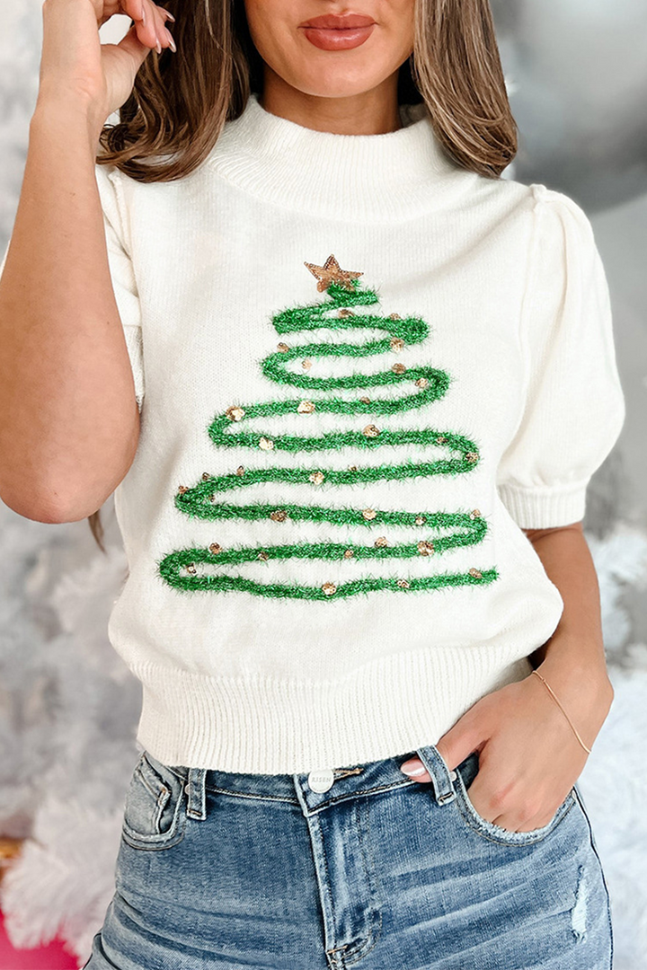 W&W Mode | Lässige Rollkragenpullover mit Weihnachtsbaum-Pailletten-Patchwork