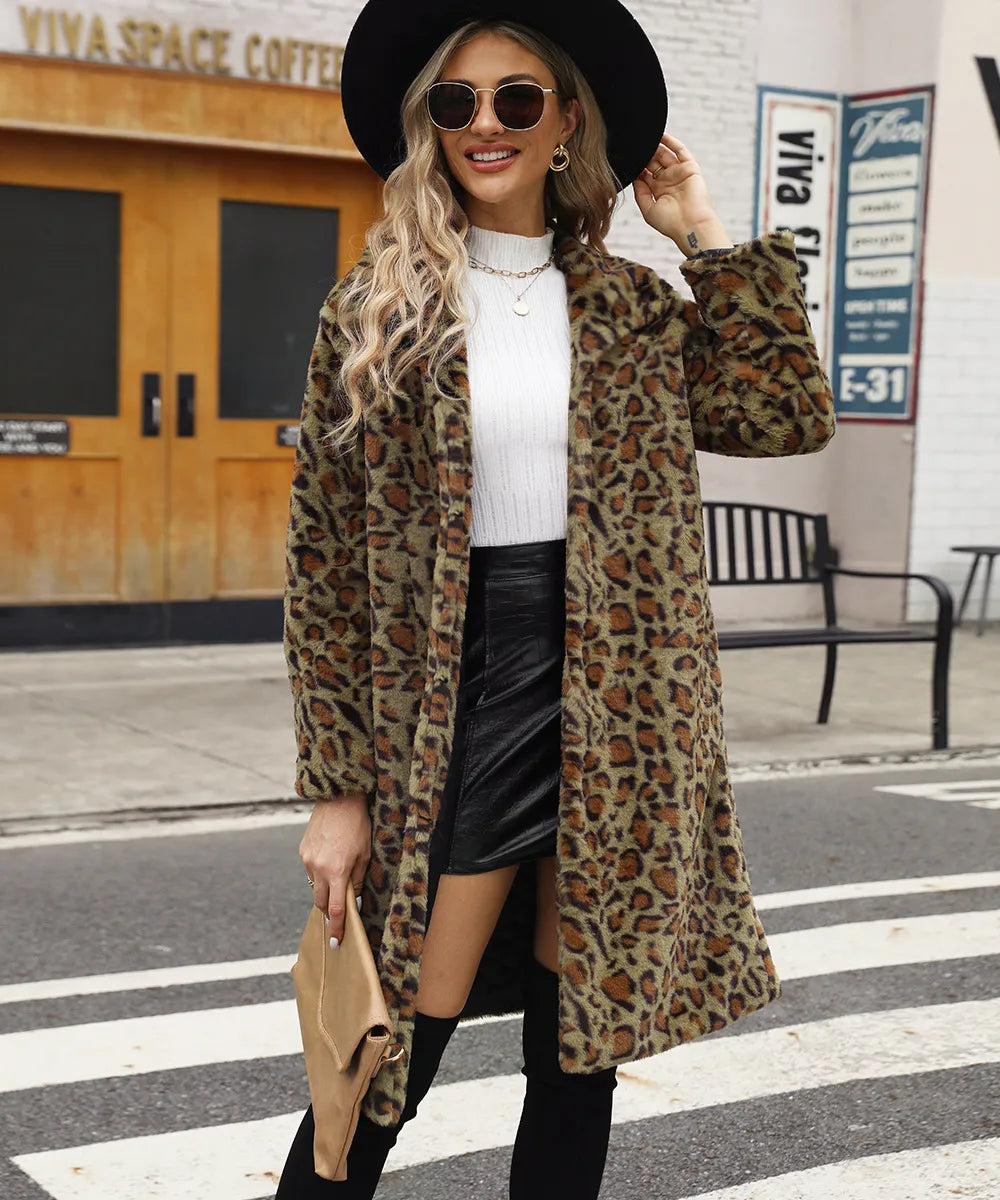 W&W Mode | Fleece-Mantel mit Leopardenmuster