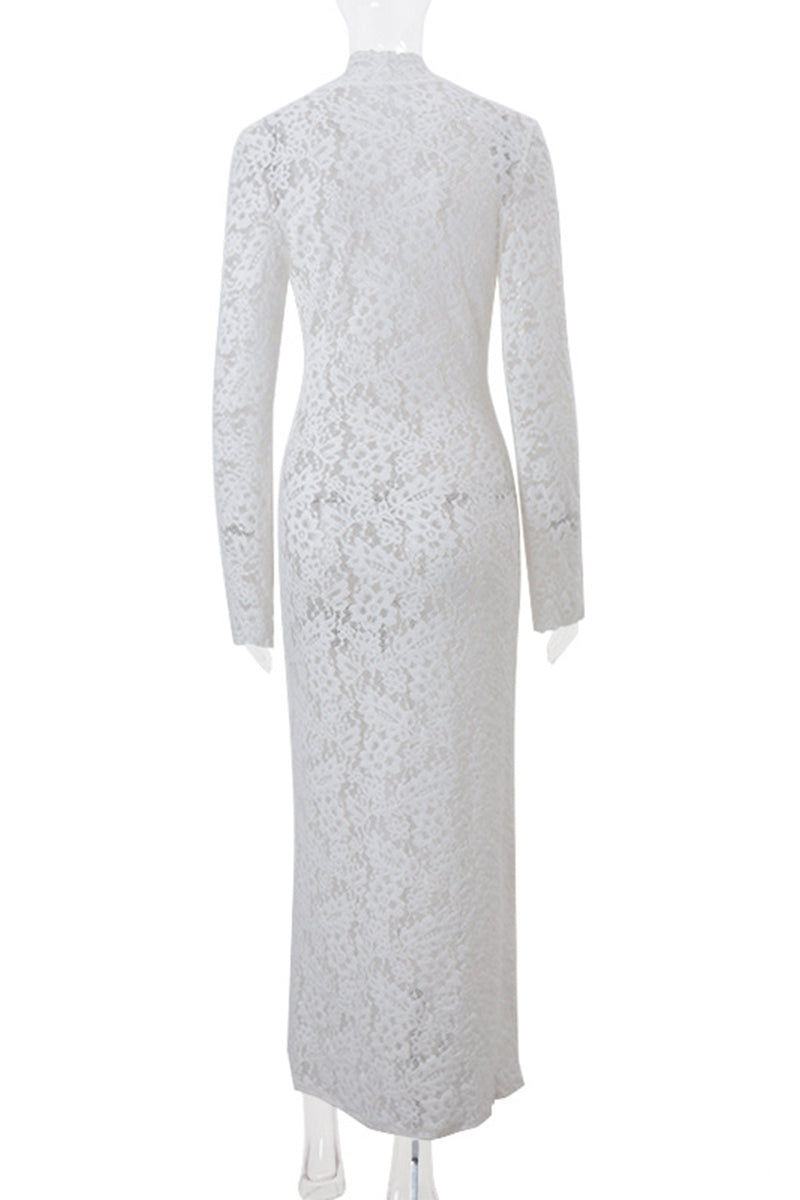 W&W Mode | Sexy Spitze Durchsichtige Trägerdesign V-Ausschnitt Spitze Kleid Kleider