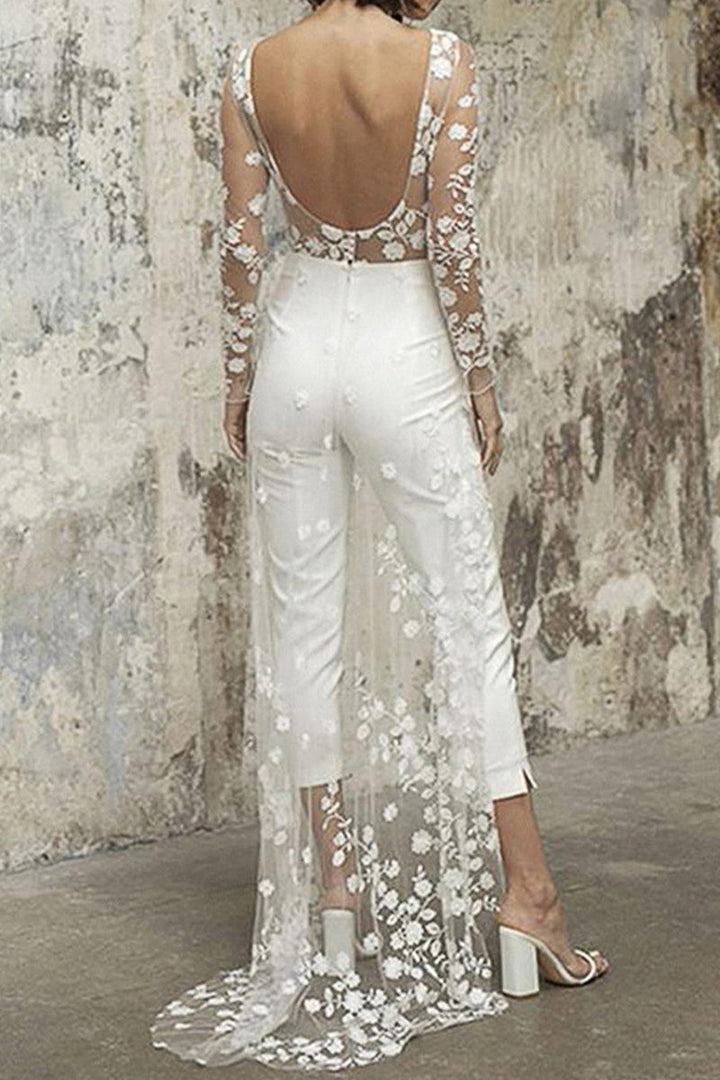 W&W Mode | Sexy Spitze Patchwork O-Ausschnitt Gerade Overall