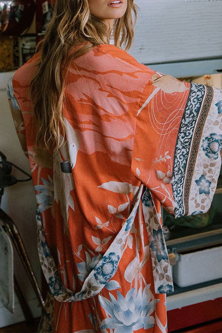 W&W Mode | Freizeit Floral Print Schnürung Kontrast Badebekleidung Überwurf