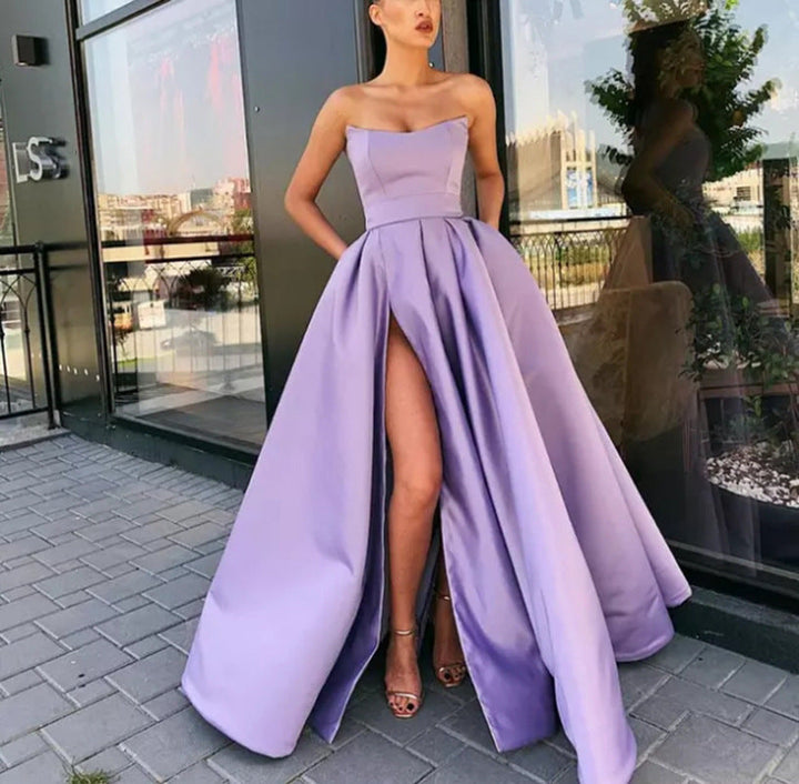 Damen Elegantes Abendkleid mit tiefem Schlitz und schwingendem Rock W&W Mode