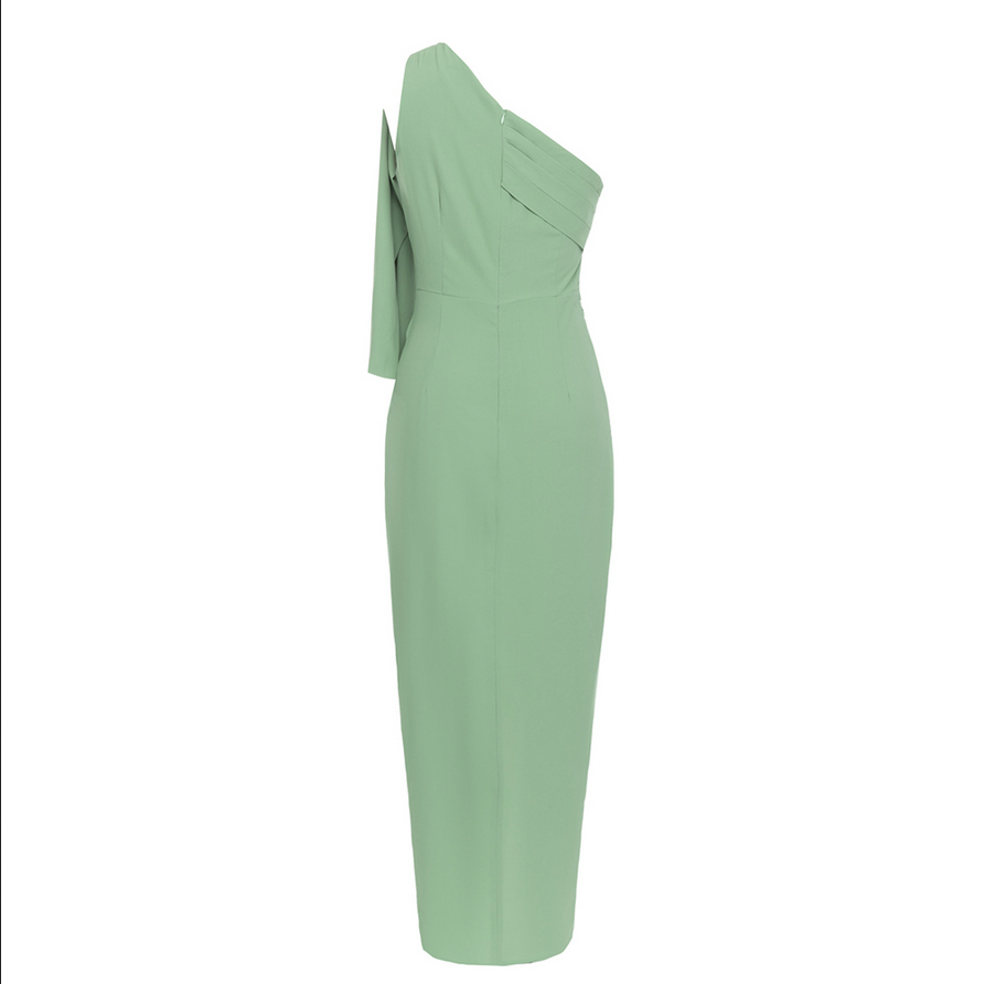 Asymmetrisches, figurbetontes Midikleid mit Drapierungsdetail | Grün