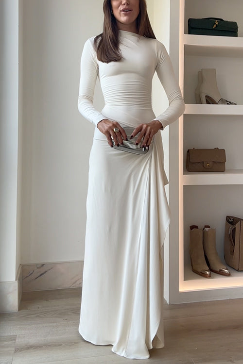 W&W Mode | Lange Ärmel Drapiertes Schlitz Maxi Party Kleid