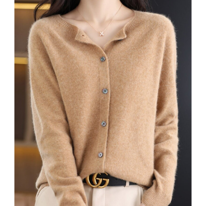 W&W Mode | Damen-Strickjacke Mit O-Ausschnitt Aus 100 % Reiner Merinowolle, Kaschmirpullover
