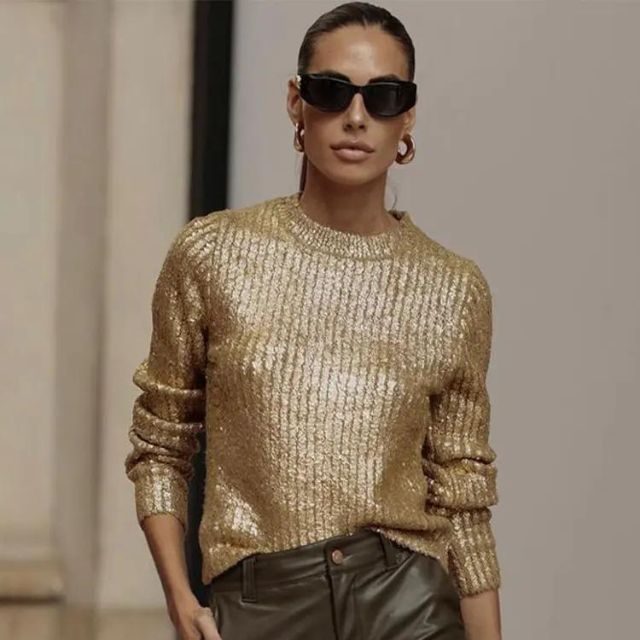 W&W Mode | Metallischer Strickpullover mit texturiertem Finish