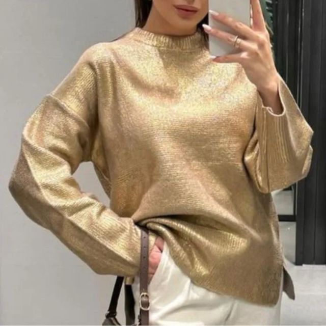 W&W Mode | Metallischer Strickpullover mit texturiertem Finish