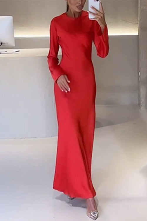 W&W Mode | Rosiedress Rundhals Lange Ärmel Satin Maxi Partykleid