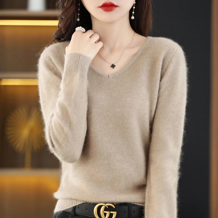 W&W Mode | Cashmere Pullover Damen V-ausschnitt Leichter und Weicher Strickpullover