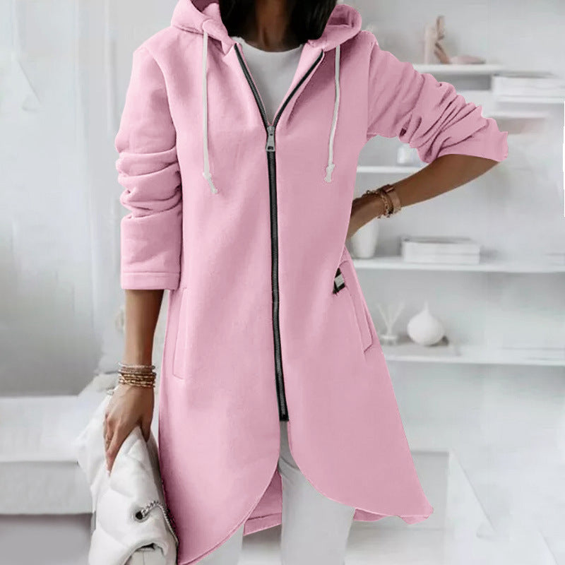 W&W Mode | Langer Bequemer Kapuzenpulli Mit Reißverschluss Für Damen