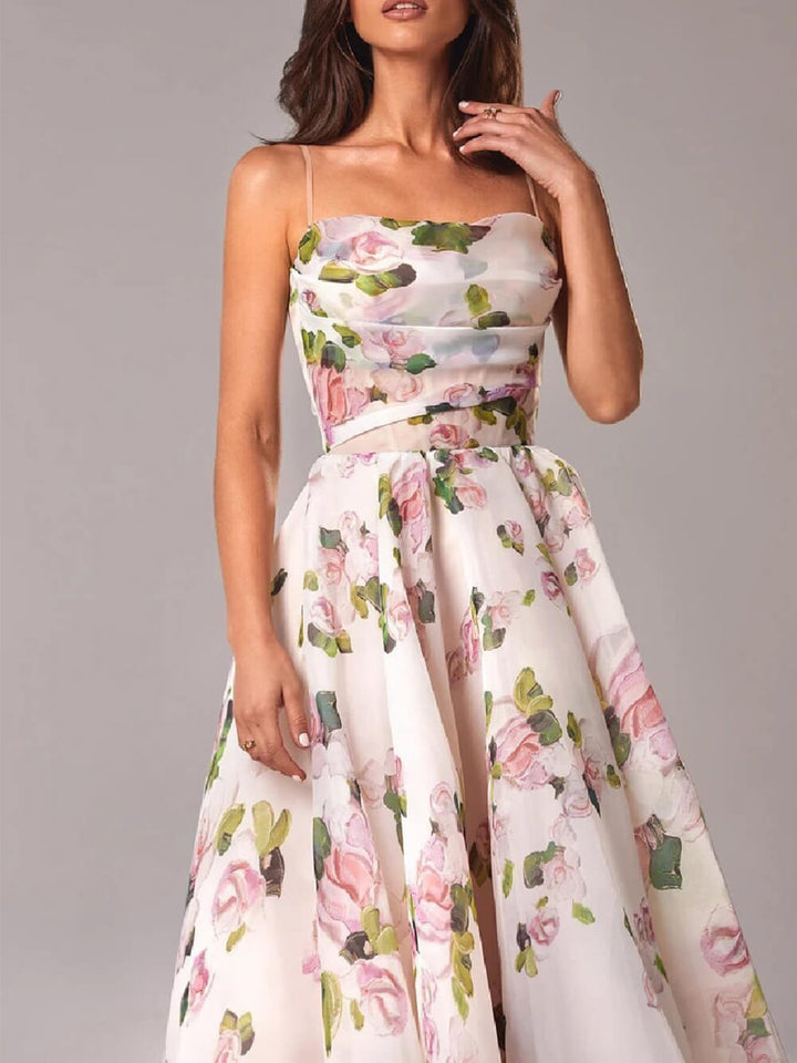 W&W Mode | Chiffon Swing Midi-Kleid mit Blumenmuster für Damen