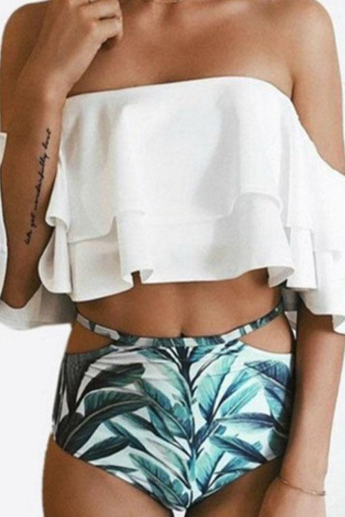 W&W Mode | Rosiedress Off Shoulder Rüschendruck Bikini-Set
