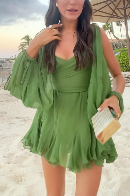 W&W Mode | V-Ausschnitt Rücken Schnürung Schlitz Ärmel Mini Kleid