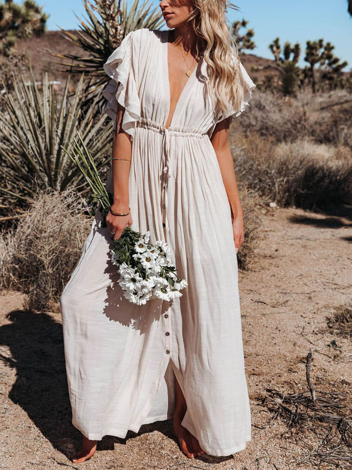 W&W Mode | Stil Maxi Kleid mit Flatterärmeln für Frauen