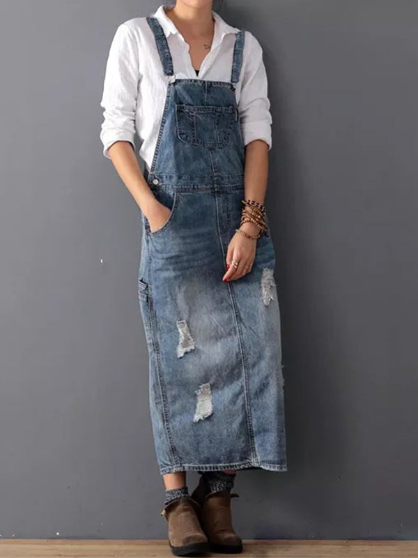W&W Mode | Lässig Latzhose Kleid mit Rückenschlitz und Taschen