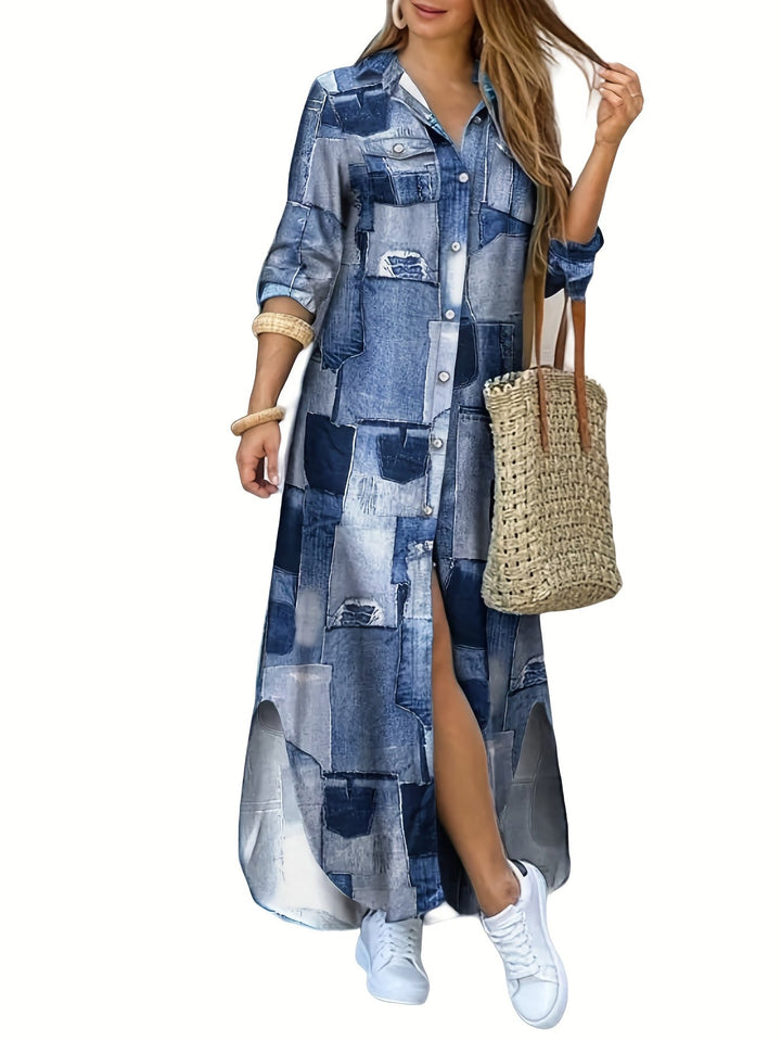 W&W Mode | Damen Casual Midi Hemdkleid in Blau