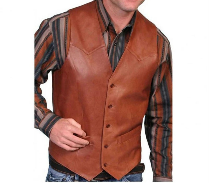 W&W Mode | Gilet Klassisch Western Leder Optik Weinlese Weste Für Männer