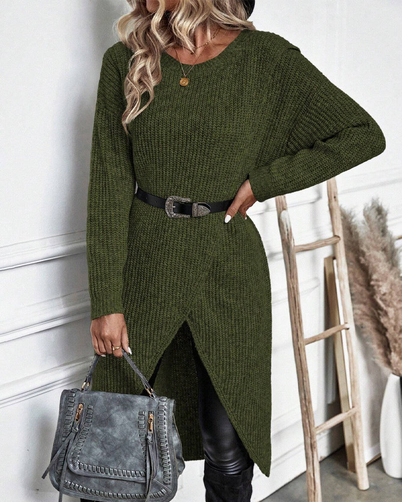 W&W Mode | Bequemes, Einfarbiges Pulloverkleid Im Unregelmäßigen Stil